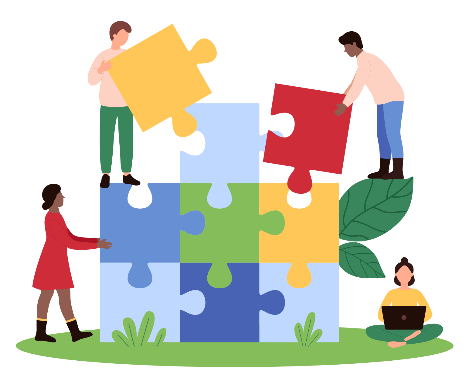 A team putting a puzzle together